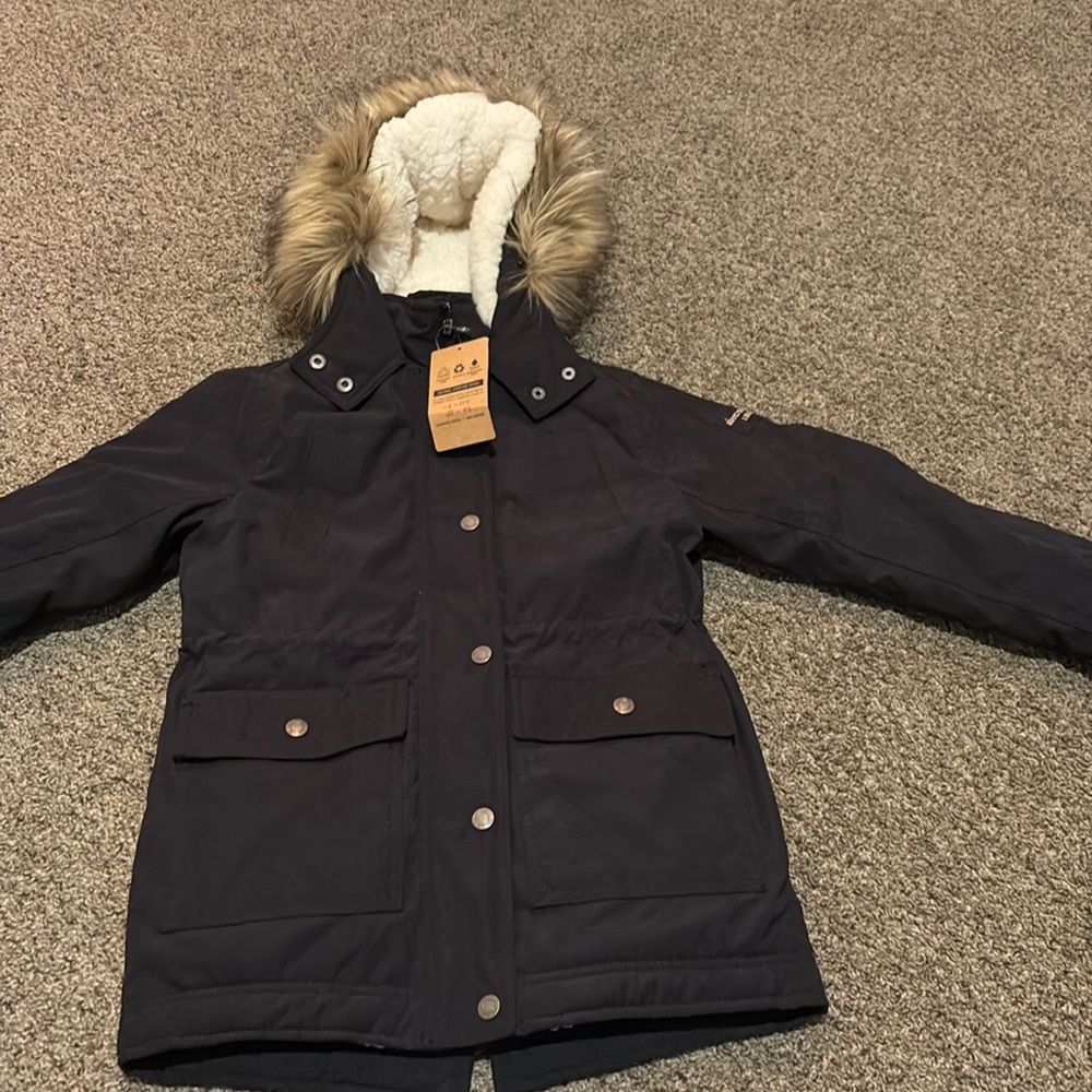 Kids Navy Parka with Faux Fur Hood